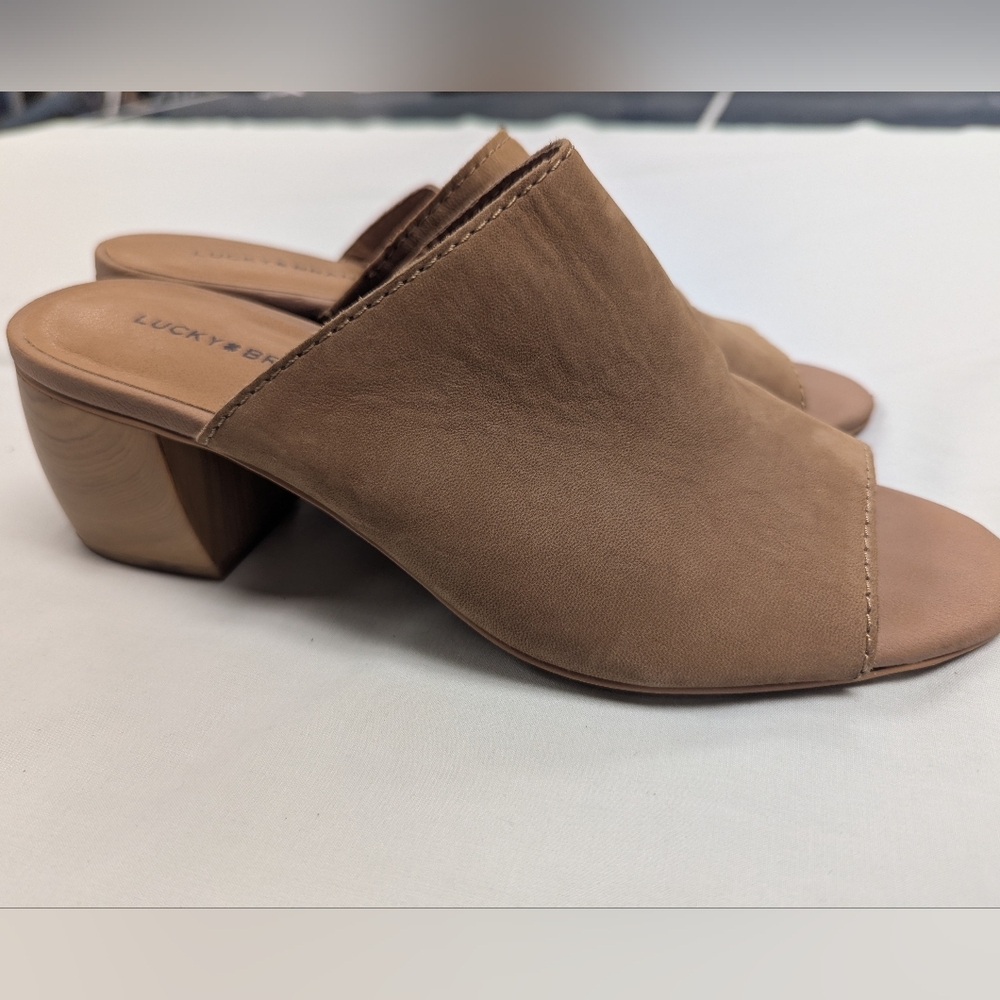 Lucky Brand Leather Mules With Wood Grain Heels